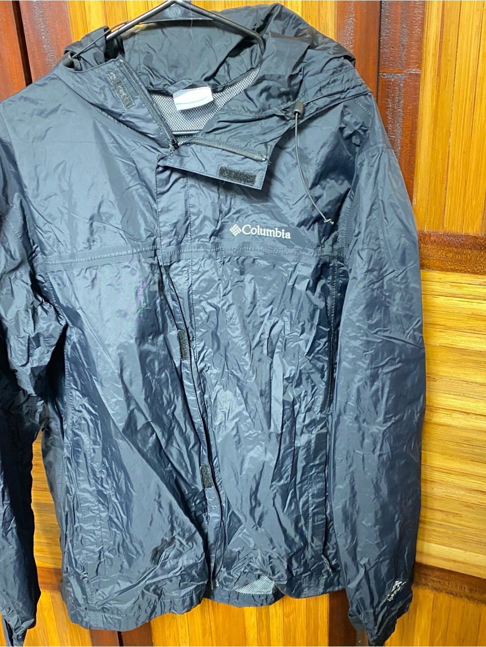Columbia Black Hooded Rain Shell Jacket Mens Large